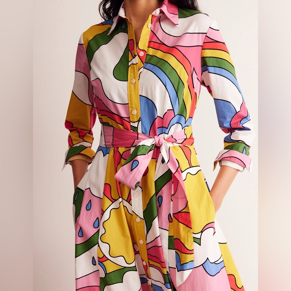 Boden Amy Cotton Midi Shirtdress 8L, multicolor sunshine pattern